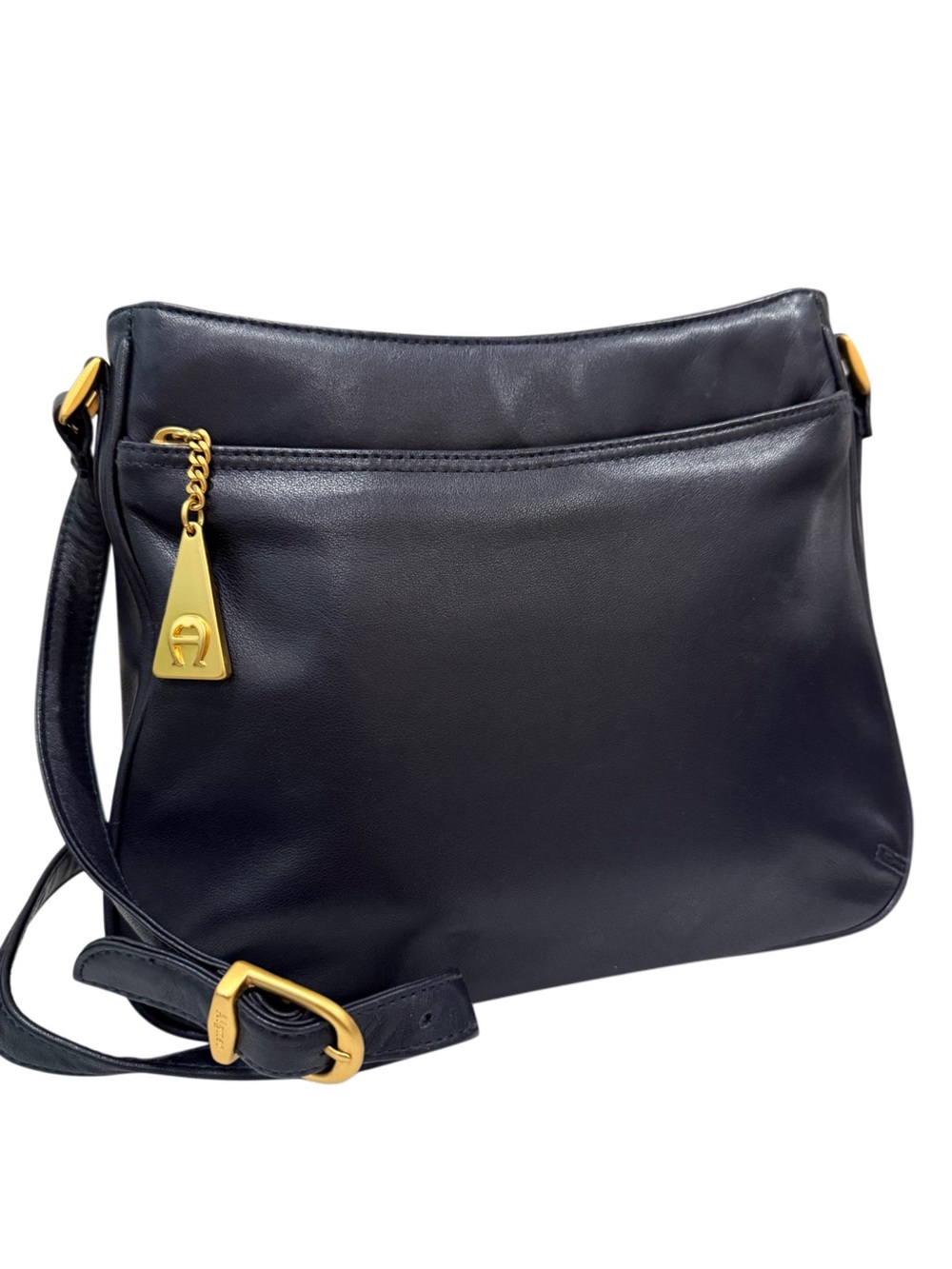 Vintage Etienne Aigner Black Leather Crossbody Bag Adjustable Strap Purse